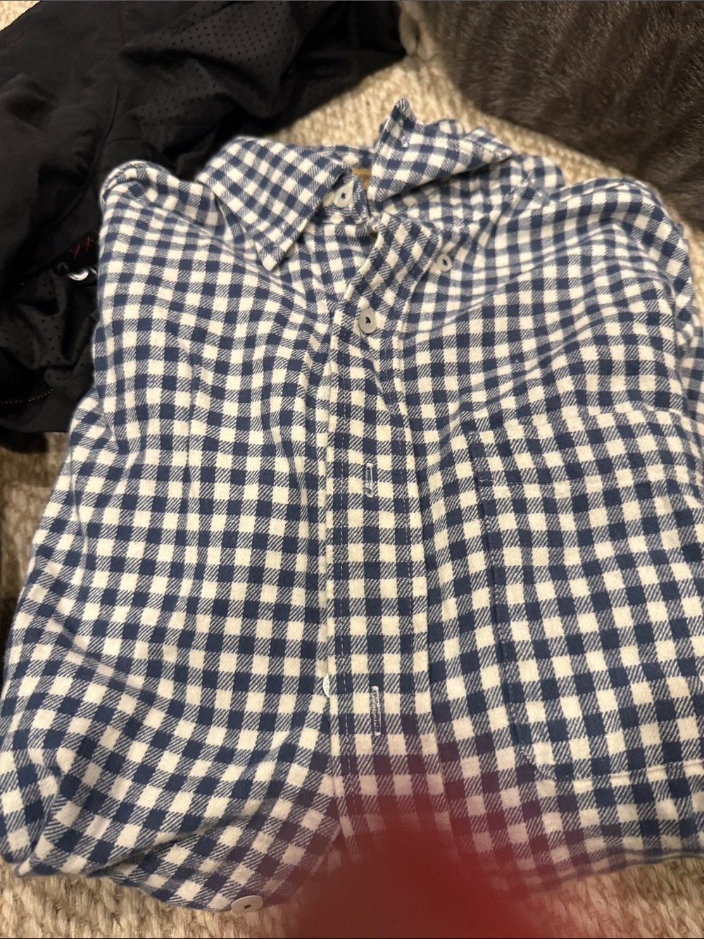 Men's Navy and White Gingham Button-Down Shirt - Casual Cotton Blend